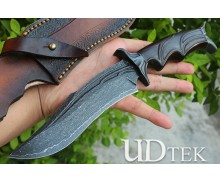 Nightcrawler Damascus steel straight knife with ebony handle UD2105529